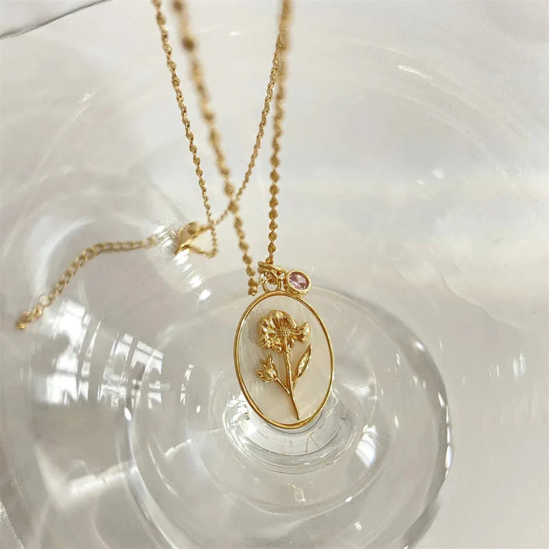 Flower Pendant Necklace Zodiac Sign