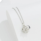 Rotating Flower Pendant Necklace with Zircon Flower Anti-Stress silver