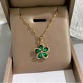 Green Flower Pendant Necklace with 5 Petals