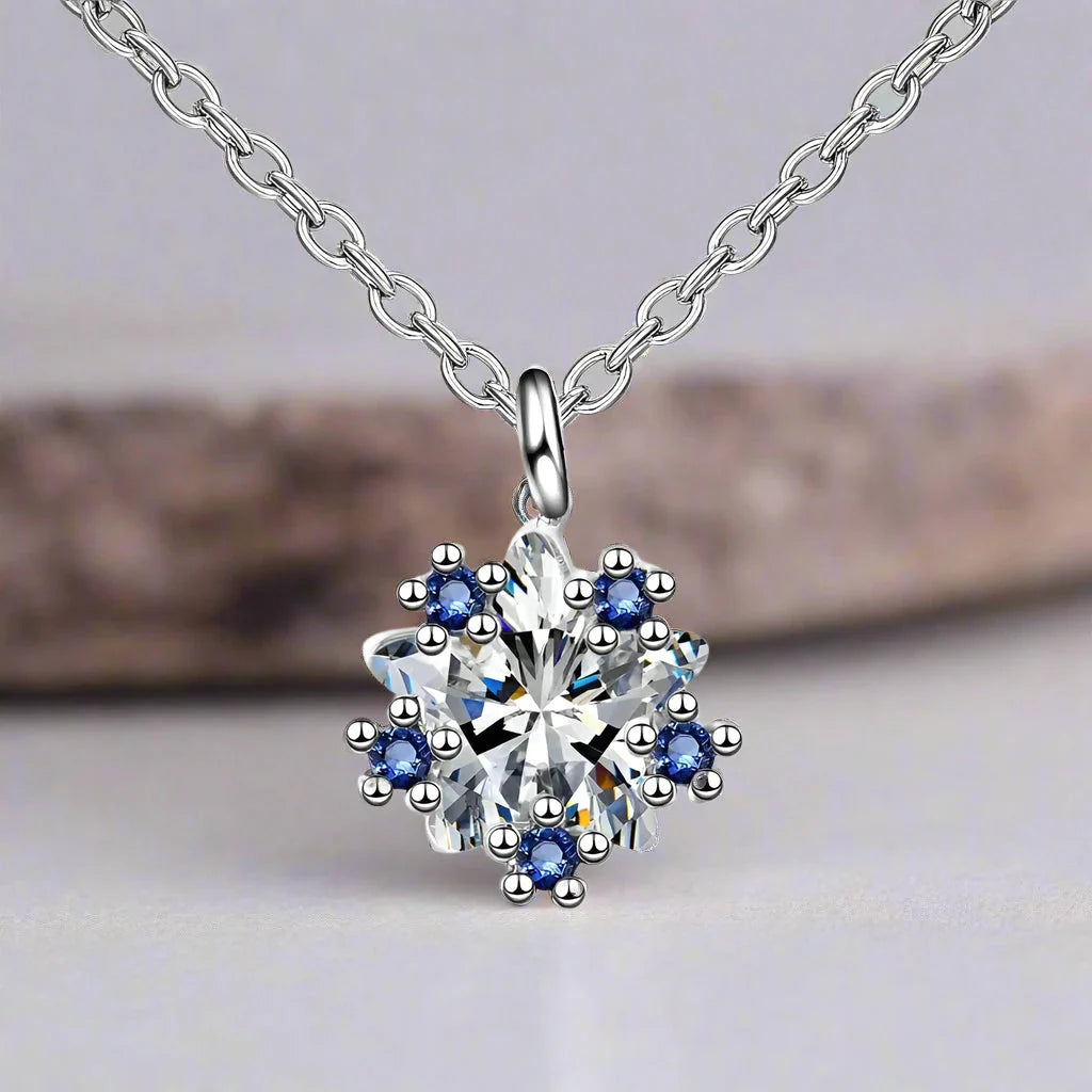 Silver Blue Women's Snowflake Pendant Necklace