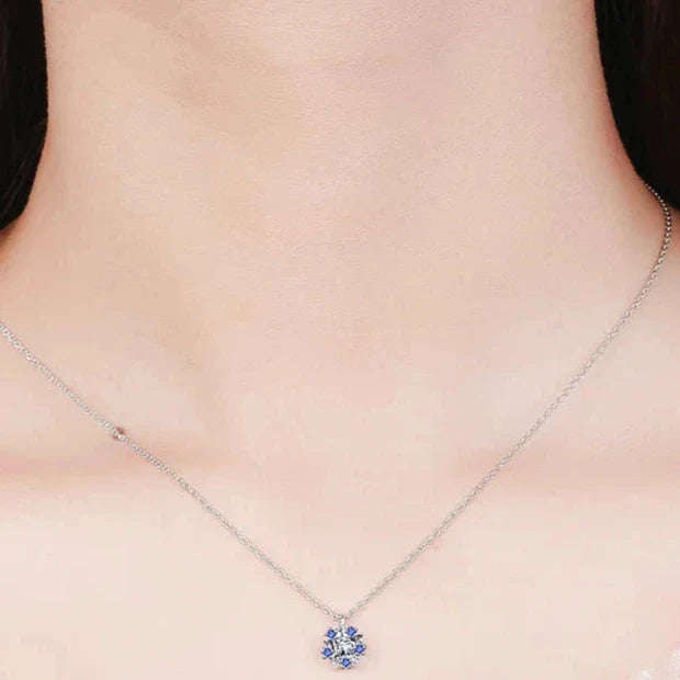 Silver Blue Women's Snowflake Pendant Necklace
