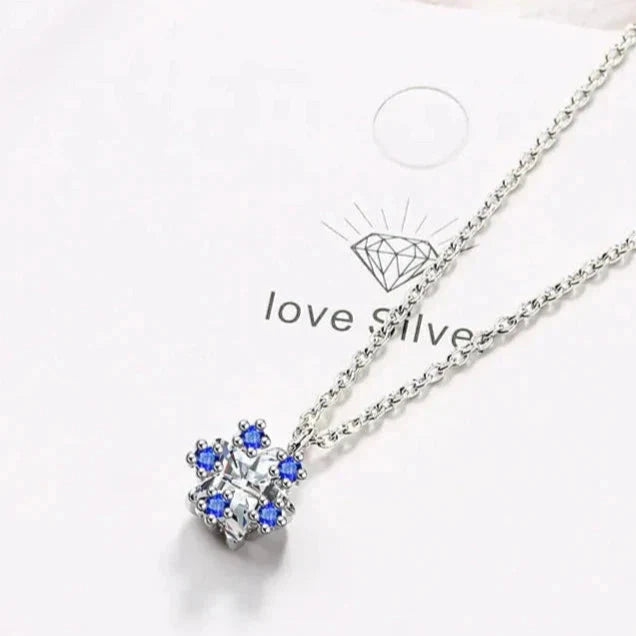Silver Blue Women's Snowflake Pendant Necklace