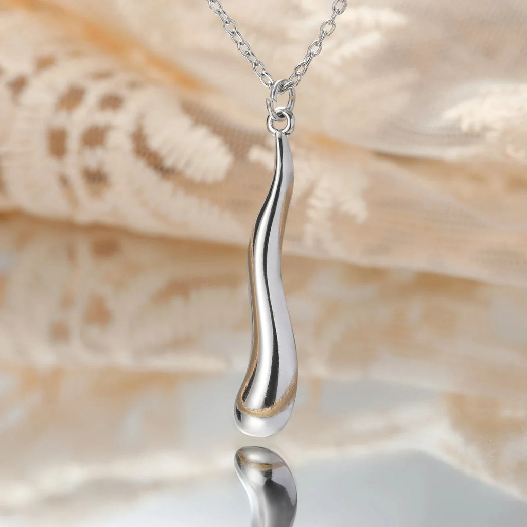 Asymmetric Water Drop Pendant Necklace silver
