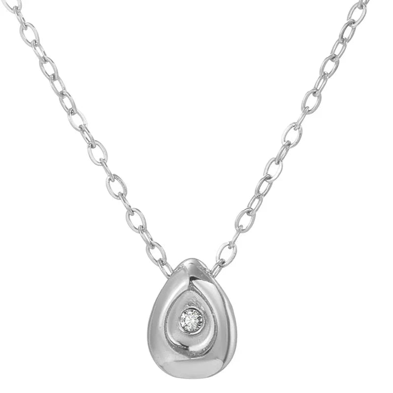 Water Drop Pendant Necklace with Zircon Pearl Silver