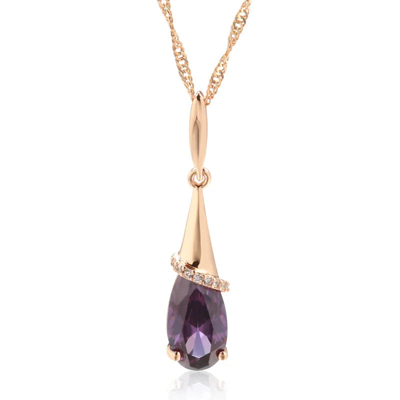 Water Drop Pendant Necklace with Zircon Pearl
