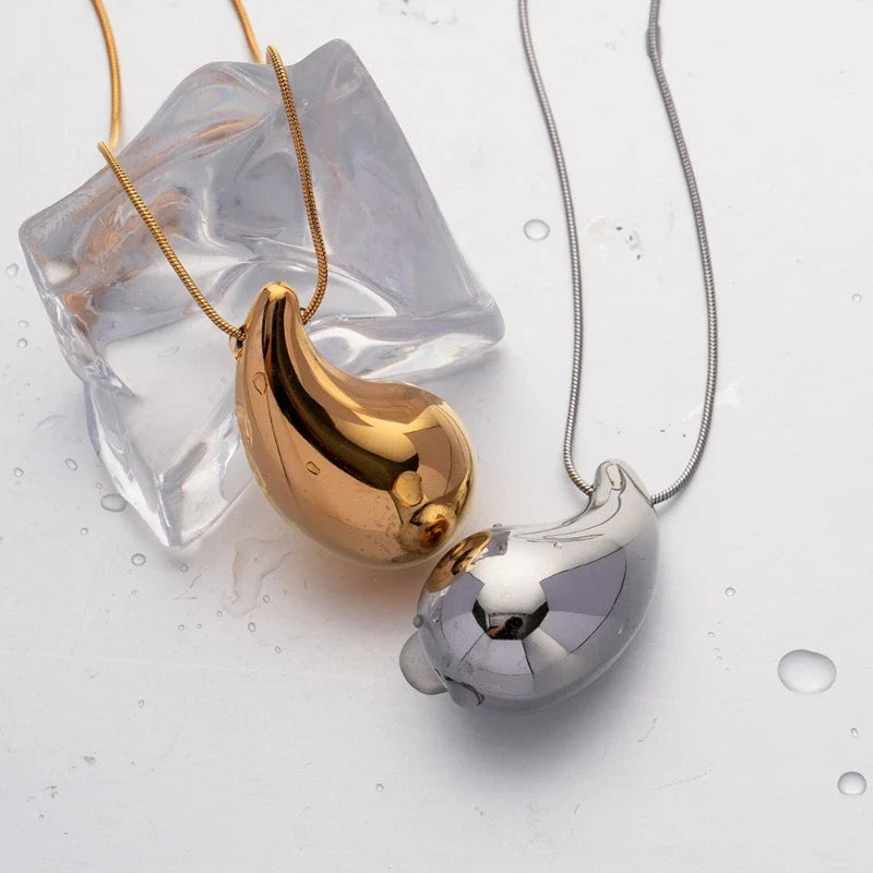 Silver Large Water Drop Pendant Necklace