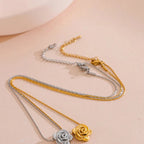 Gold Large Rose Flower Pendant Necklace