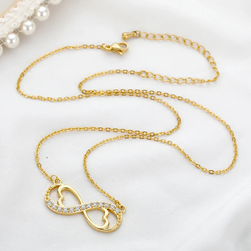 Infinity Heart Pendant Necklace with Gold Zircon