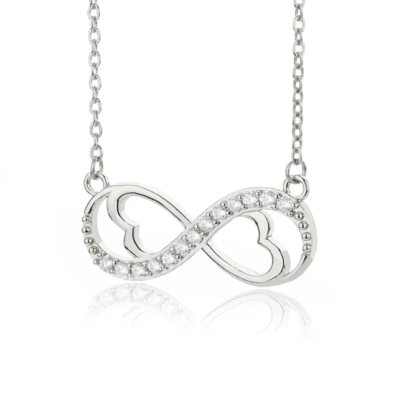 Infinity Heart Pendant Necklace with Silver Zircon