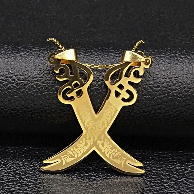 Islamic Muslim Pendant Necklace Sword of Ali Zulfikar gold