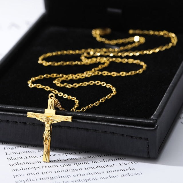 Jesus Christ Cross Necklace & Pendant Men gold
