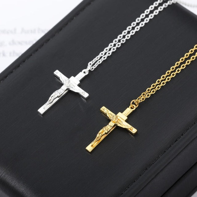 Jesus Christ Cross Necklace & Pendant Men silver