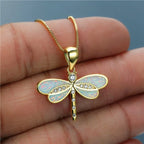 White Women's Dragonfly Pendant Necklace