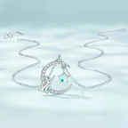 Moon Pendant Necklace in Zircon and Cat