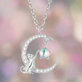 Moon Pendant Necklace in Zircon and Cat