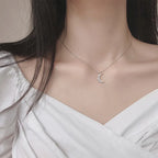 Moon Pendant Necklace in Zircon for Women silver