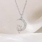 Moon and Cats Pendant Necklace with Crystal