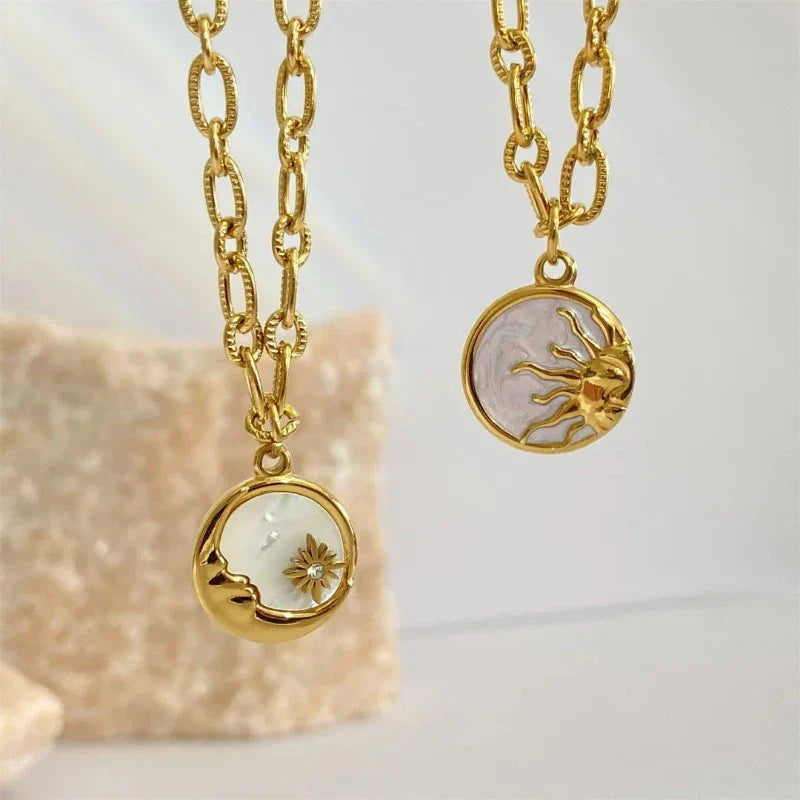 Moon or Sun Round Pendant Necklace