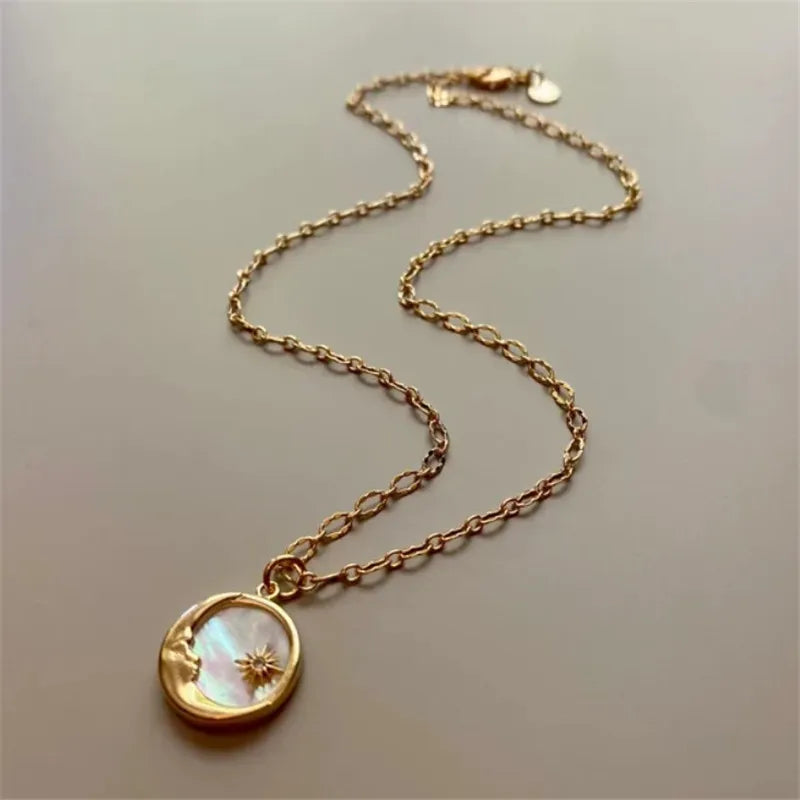 Moon or Sun Round Pendant Necklace moon
