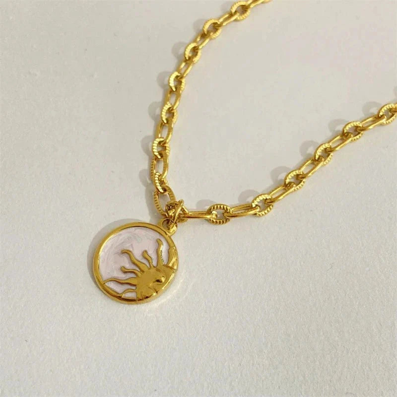 Moon or Sun Round Pendant Necklace sun