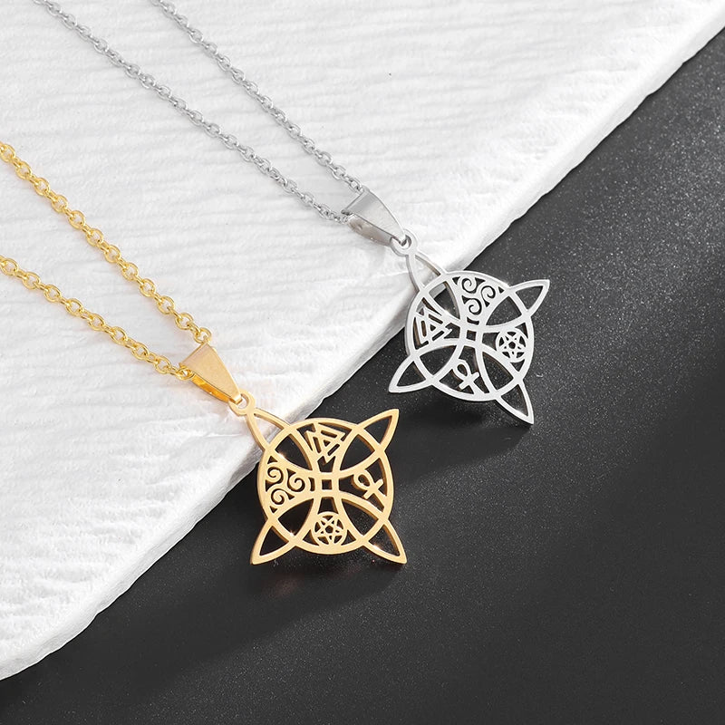 Wiccan Witch Knot Protection Pendant Necklace silver