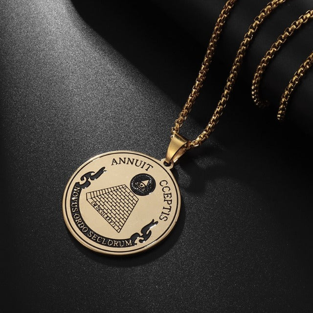 Pendant Necklace Eye of Providence Illuminati Pyramid gold