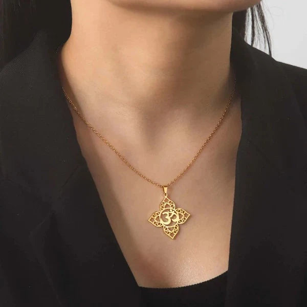 Gold Om Buddhism Pendant Necklace