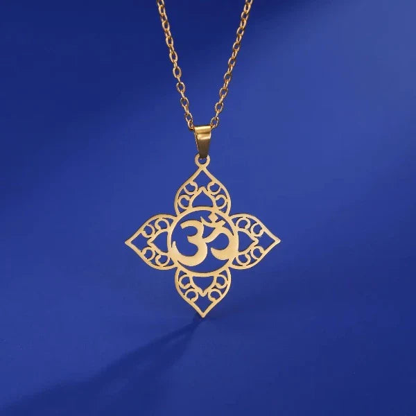 Gold Om Buddhism Pendant Necklace