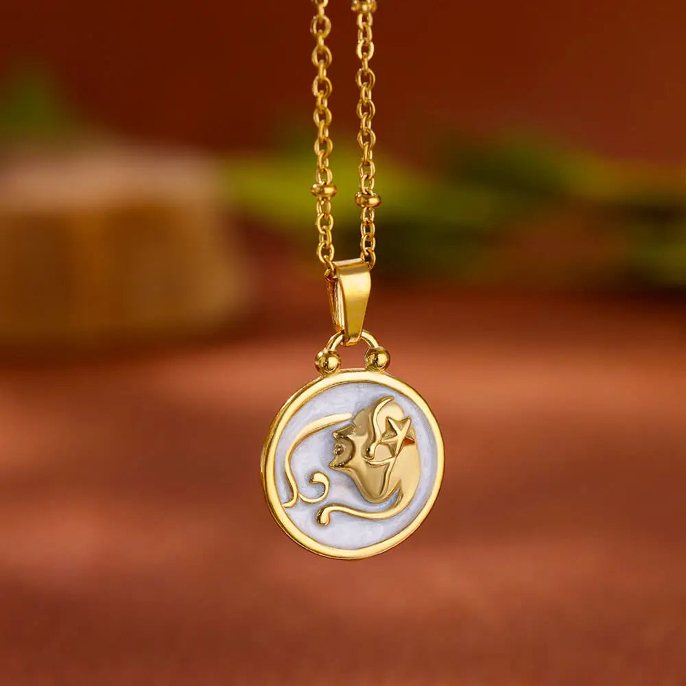 Gold and White Zodiac Sign Pendant Necklace 12 Constellations Virgo