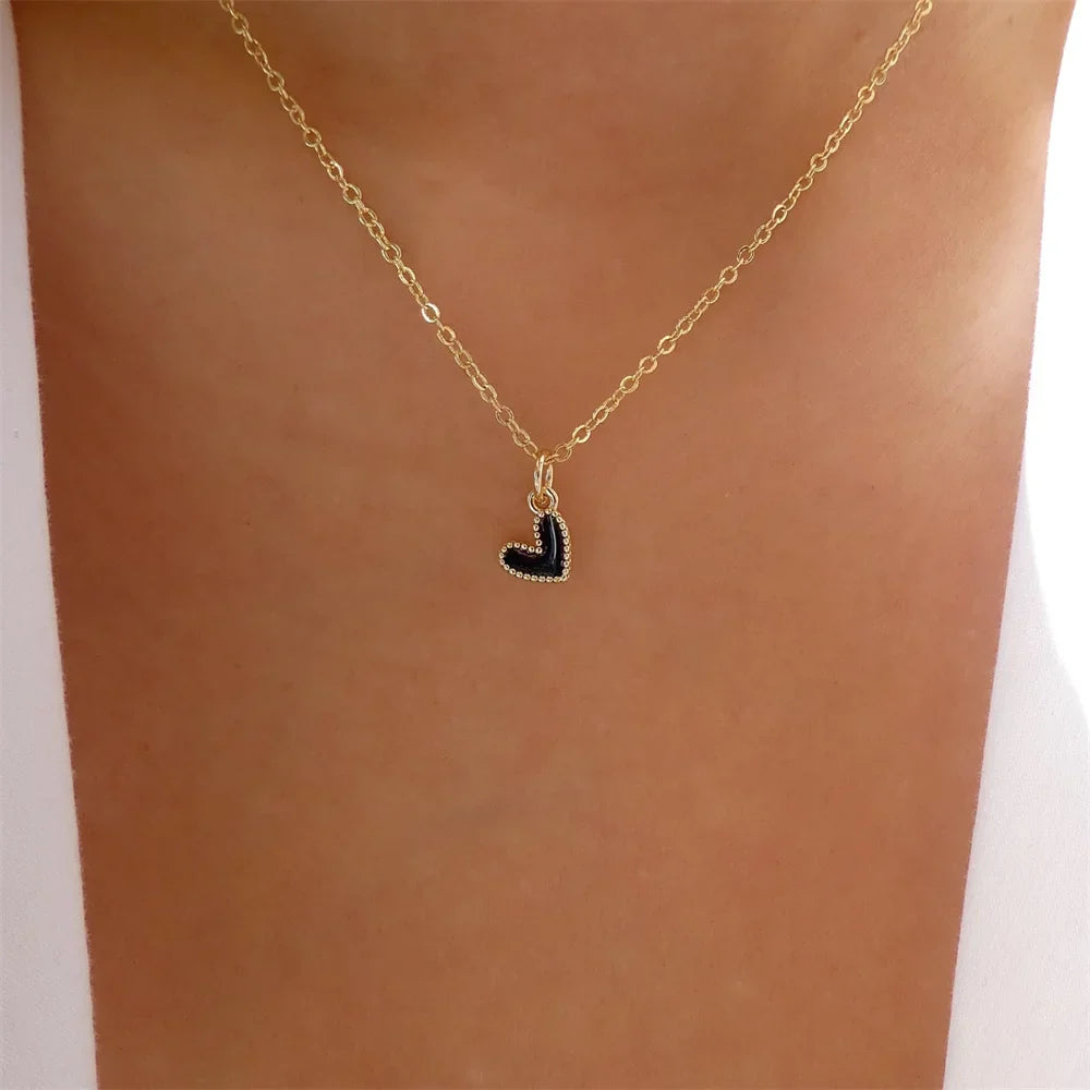Black Small Heart Choker Pendant Necklace
