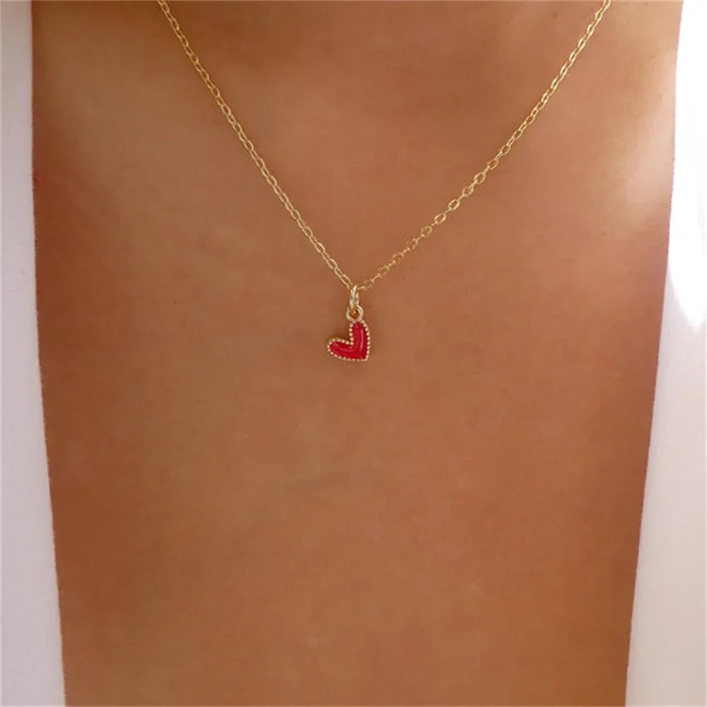 Red Small Heart Choker Pendant Necklace