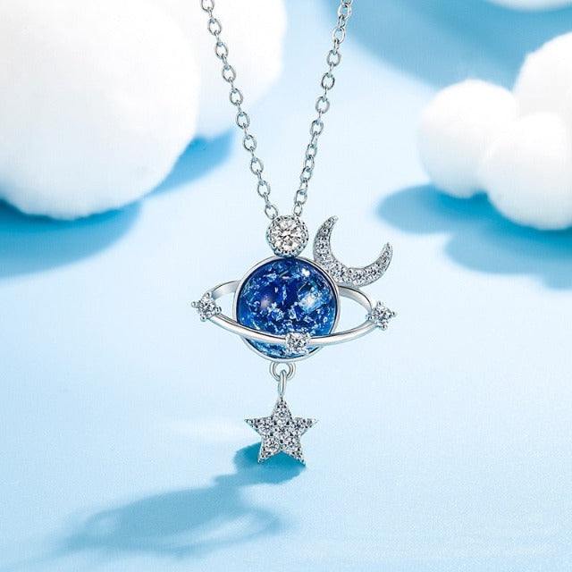 Navy Blue Moonstone Pendant Necklace
