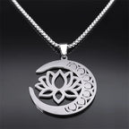 7 Chakras Stone Pendant Necklace Lotus Flower silver