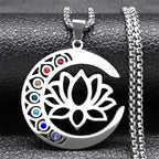 7 Chakras Stone Pendant Necklace Lotus Flower silver