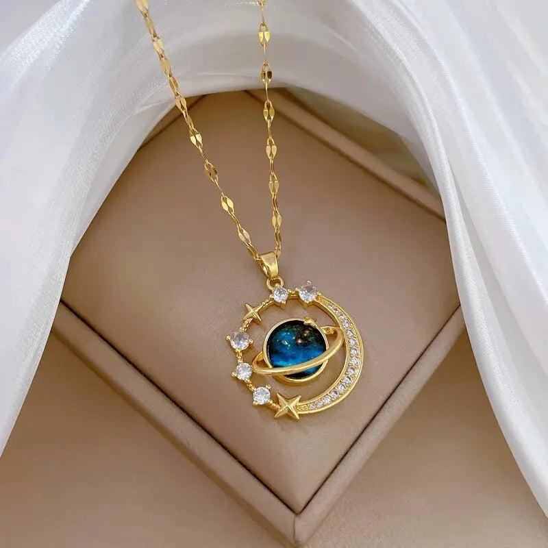 Planet and Stars Pendant Necklace