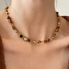 Tiger Eye Beaded Choker Pendant Necklace A
