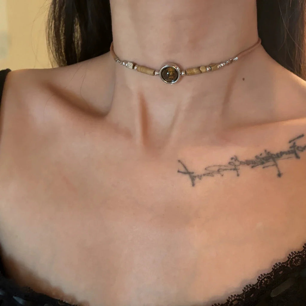 Tiger Eye Choker Pendant Necklace