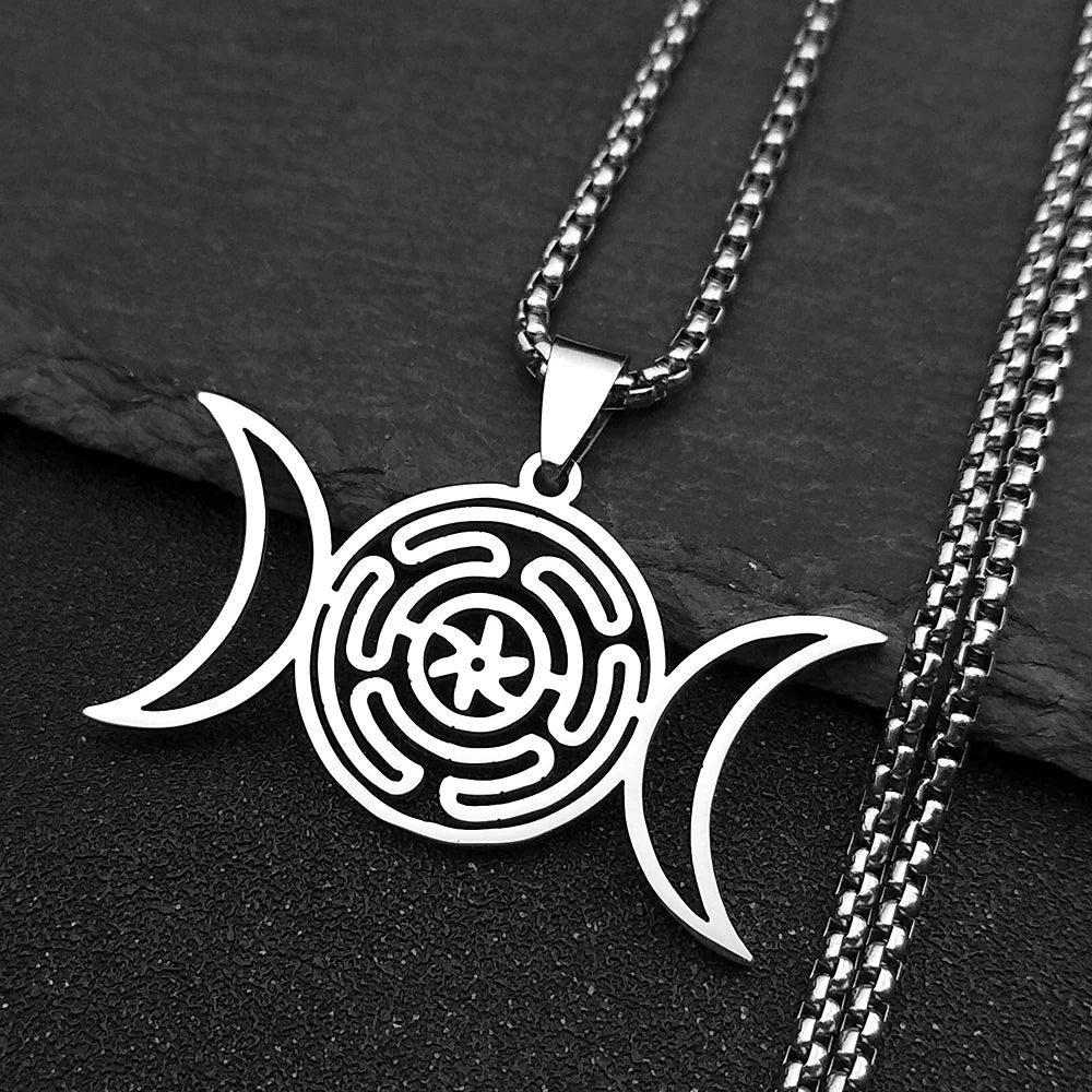 Hecate's Wheel Pendant Necklace Witchcraft Wiccan Strophalos silver 50 cm