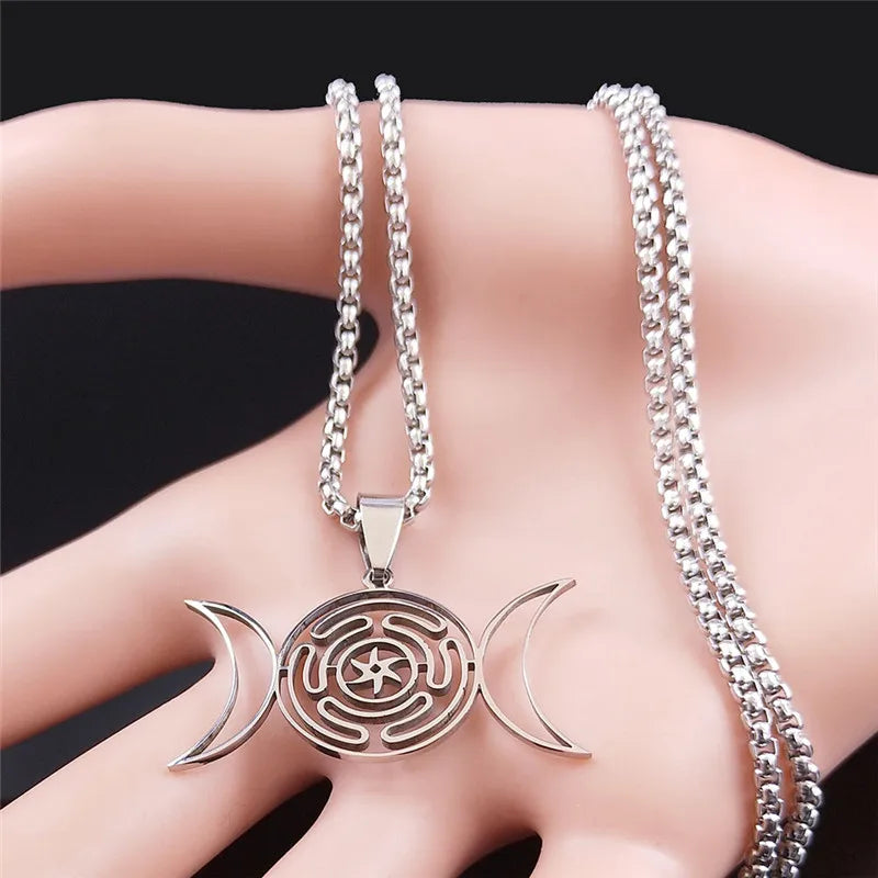 Hecate's Wheel Pendant Necklace Witchcraft Wiccan Strophalos silver 50 cm