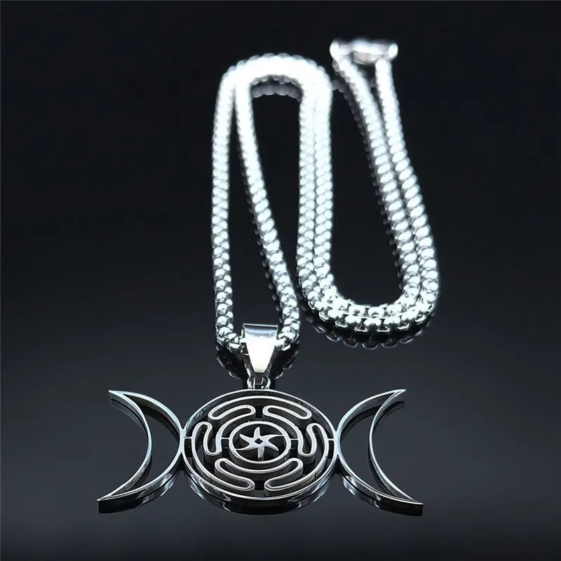 Hecate's Wheel Pendant Necklace Witchcraft Wiccan Strophalos silver 50 cm