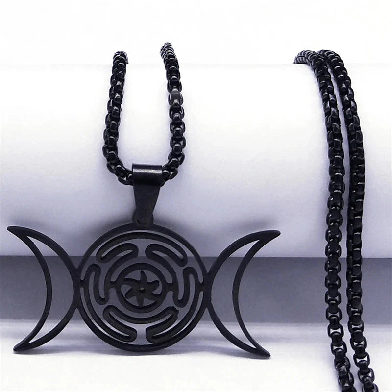 Hecate's Wheel Pendant Necklace Witchcraft Wiccan Strophalos black 60 cm