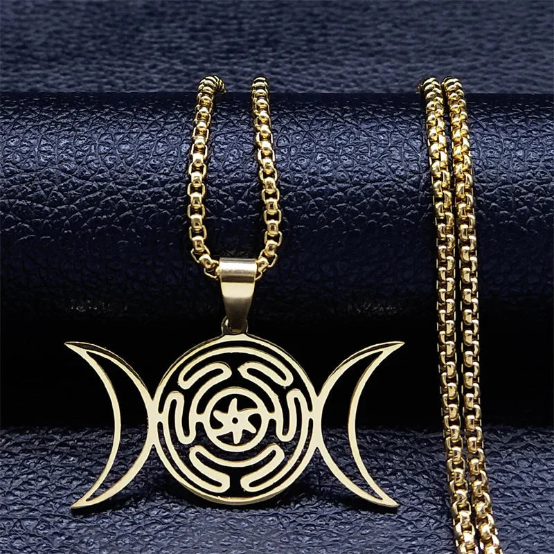 Hecate's Wheel Pendant Necklace Witchcraft Wiccan Strophalos gold 60 cm