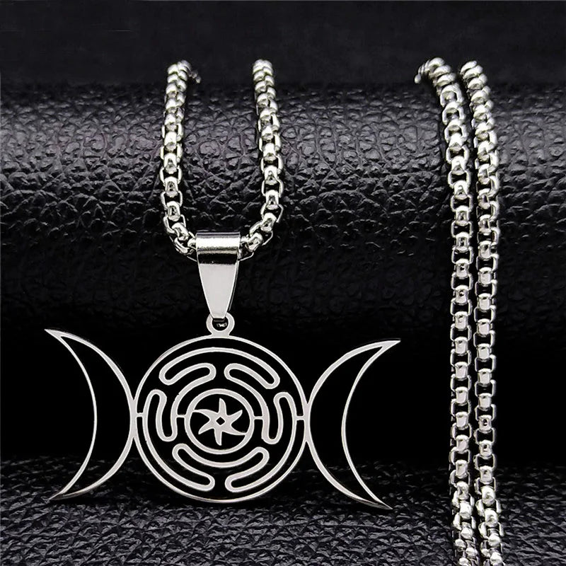 Hecate's Wheel Pendant Necklace Witchcraft Wiccan Strophalos silver 50 cm