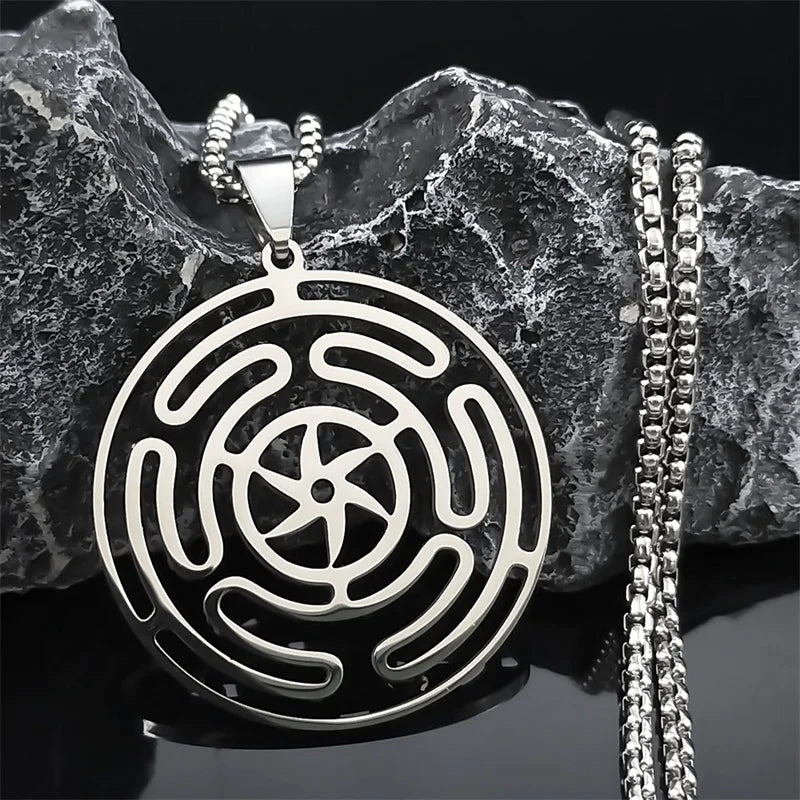 Hecate's Strophalos Wheel Pendant Necklace Silver
