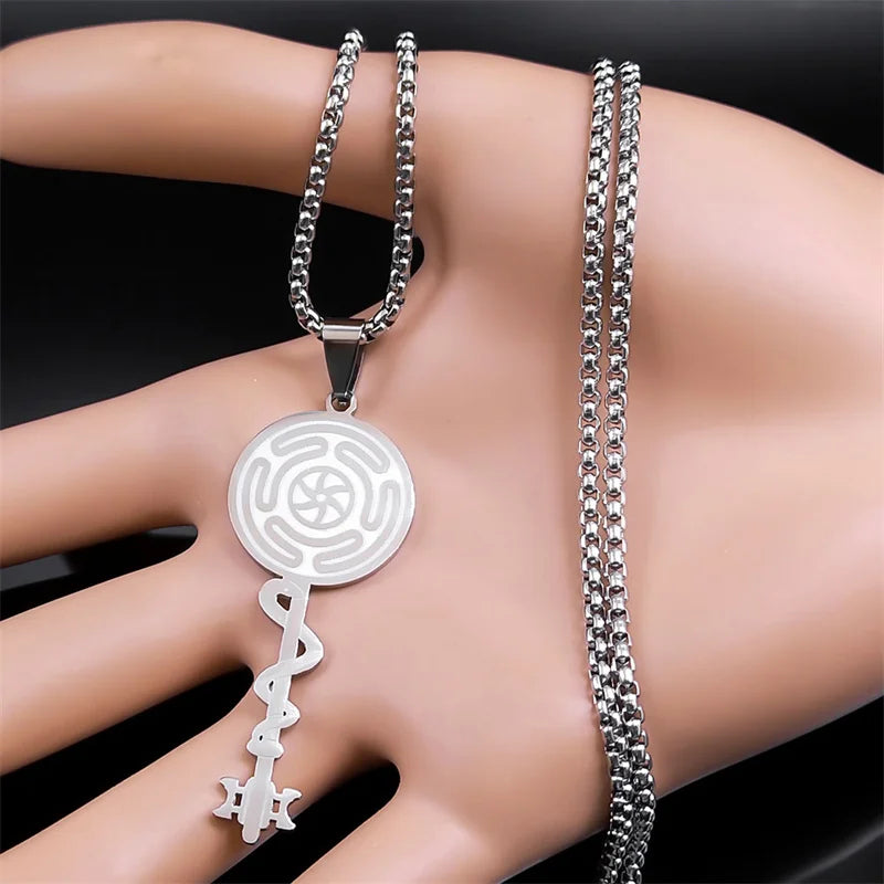 Hecate's Wheel Strophalos Pendant Necklace Witchcraft Wiccan silver 50 cm