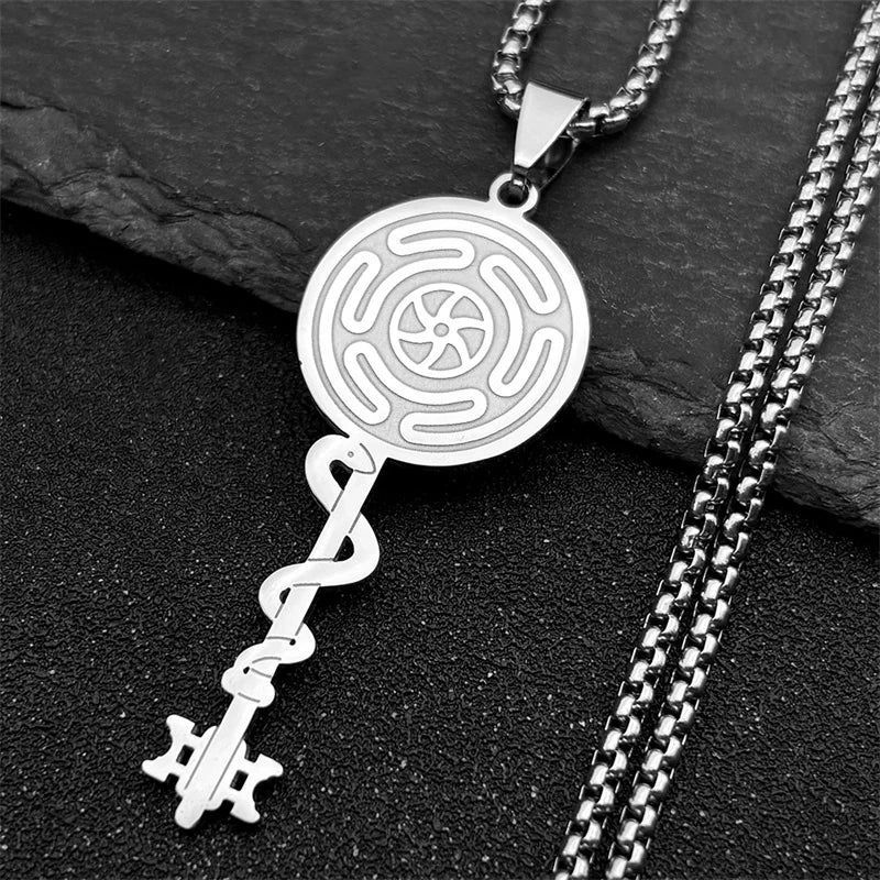 Hecate's Wheel Strophalos Pendant Necklace Witchcraft Wiccan silver 50 cm