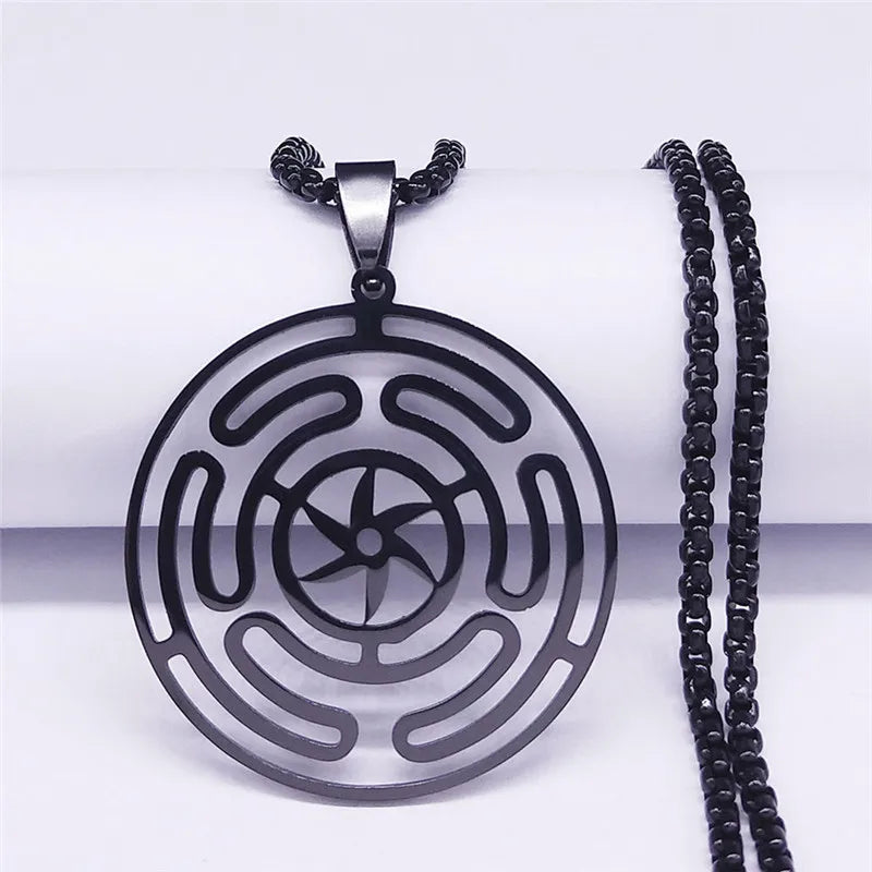 Hecate's Wheel Strophalos Pendant Necklace Witchcraft Wiccan black 60 cm