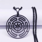 Hecate's Wheel Strophalos Pendant Necklace Witchcraft Wiccan black 60 cm