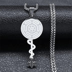 Hecate's Wheel Strophalos Pendant Necklace Witchcraft Wiccan silver 50 cm