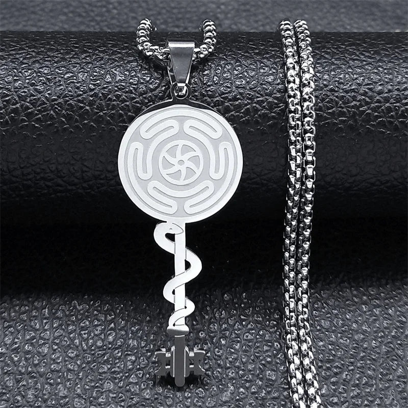 Hecate's Wheel Strophalos Pendant Necklace Witchcraft Wiccan silver 50 cm